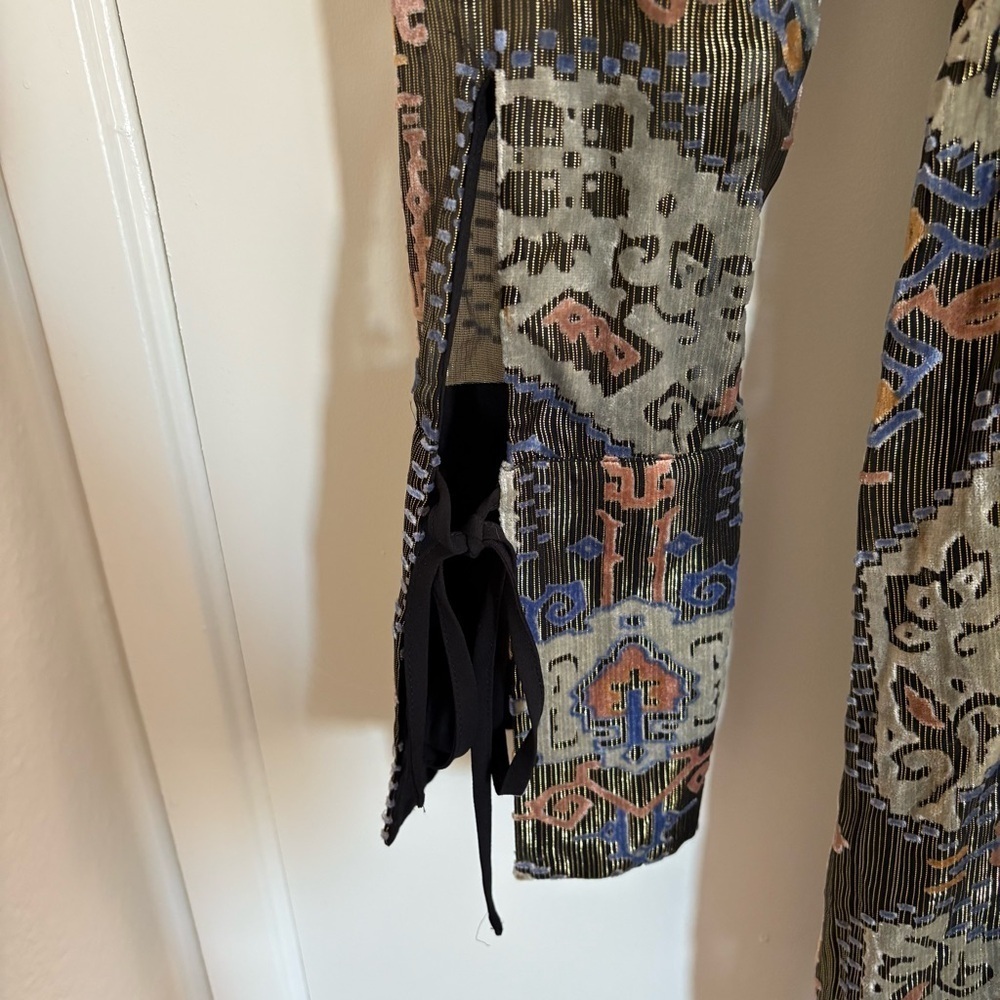 TOPSHOP Fairy Women Size 2 Floral Velvet 70s Style Front Slits Midi Dress Gold - Picture 5 of 14